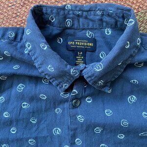 CPO Provisions Shipman Supply Navy Blue Squiggle Short Sleeve Shirt - Mens Small